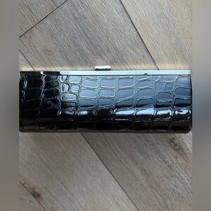 Elegant Black Crocodile-Embossed Clutch